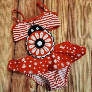 Size 6 Months Koala Baby Red Lady Bug Striped Swimsuit One Piece Bathing Suit